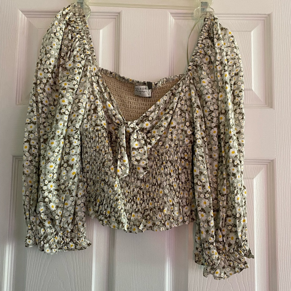 Dress Forum Floral Smocked Blouse in Cream and Yellow